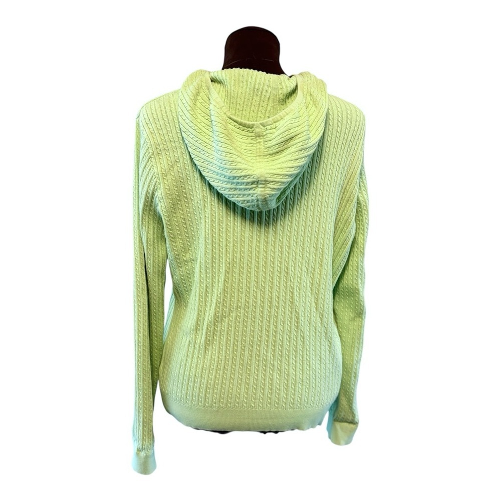 Lauren Ralph Lauren Lime Green Cable Knit Zip-Up Hooded Cardigan Sweater size XL - Picture 3 of 10